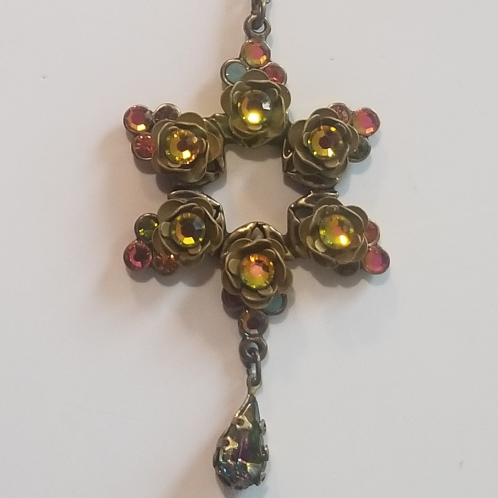 Vintage Michael Negrin Star of David necklace with Swarovski crystals and roses